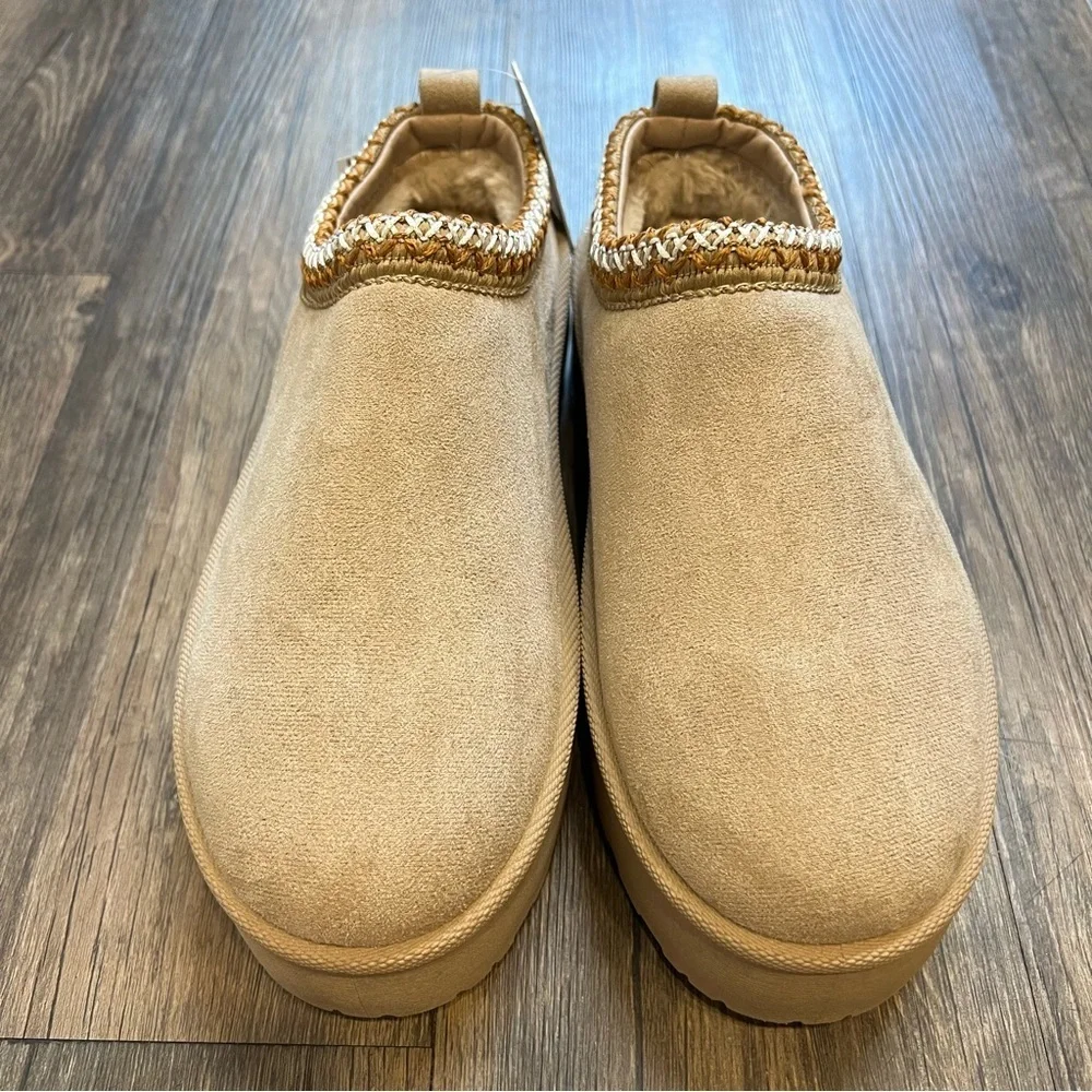 NWT Mudd Patform Slippers Clogs Faux Suede Tan Beige Sherpa Warm Winter Size 8.5 - Picture 8 of 13
